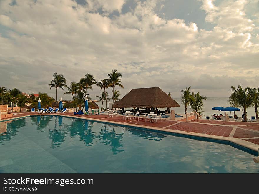 Beach bar and pool at the Omni in Puerto Aventuras, Mexico. Beach bar and pool at the Omni in Puerto Aventuras, Mexico