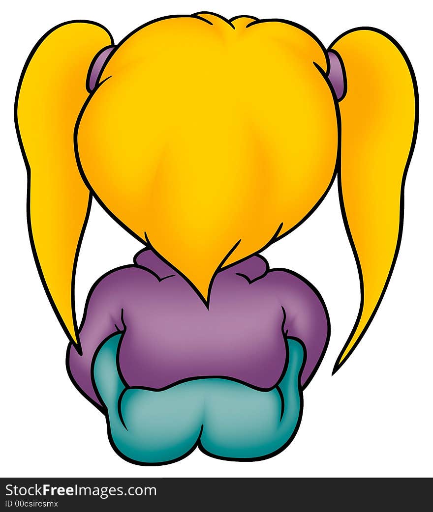 Little girl from the back - High detailed and coloured illustration