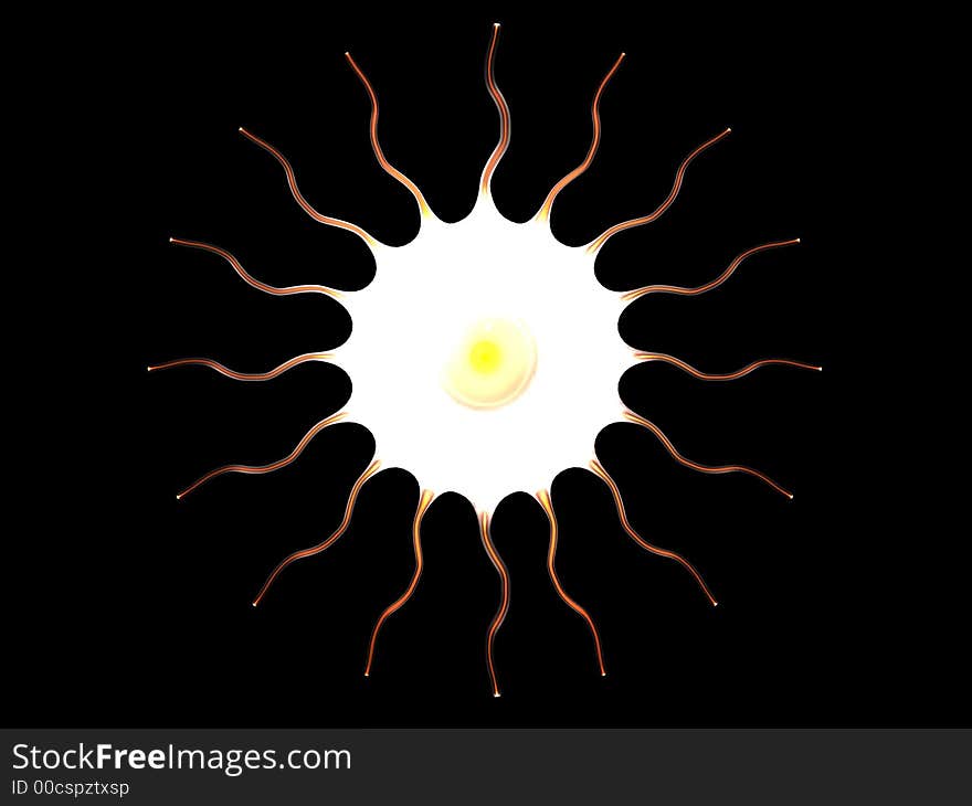 Rendered image of my sun model, with transparency rays and having an effect of a * sunny side up egg*. Rendered image of my sun model, with transparency rays and having an effect of a * sunny side up egg*