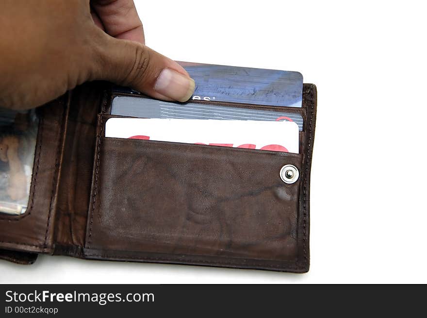 Hand holding some credit card in a wallet. Hand holding some credit card in a wallet