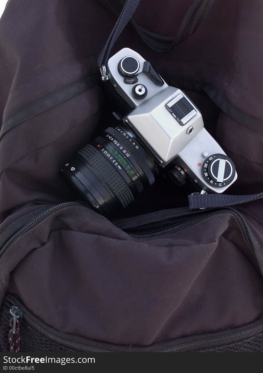 Film-camera on camera-bag