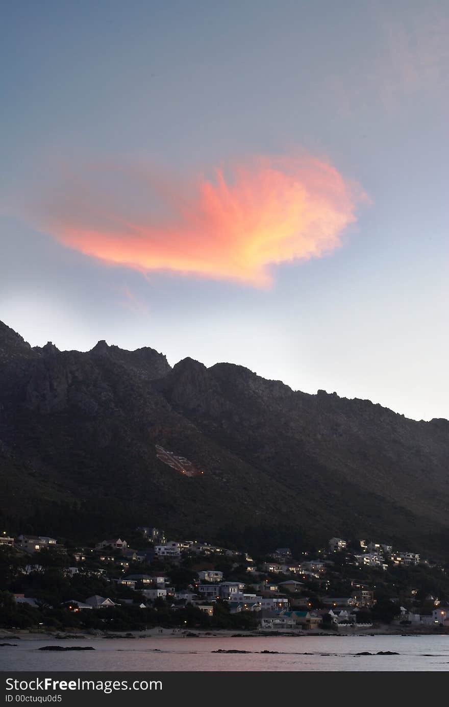 Landscape of the ocean at sunset in Gordon's Bay, South Africa. Landscape of the ocean at sunset in Gordon's Bay, South Africa