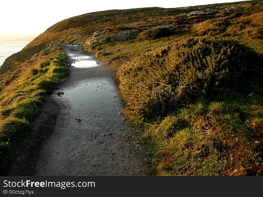 Warm moor coast line path and sea. Warm moor coast line path and sea