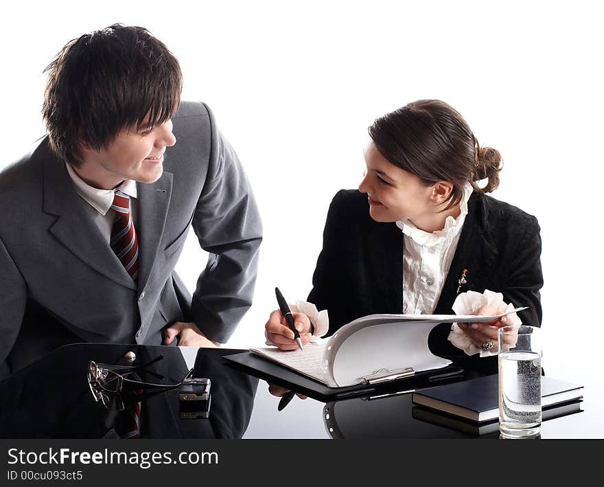 Young attractive business people are working together in the meeting room.