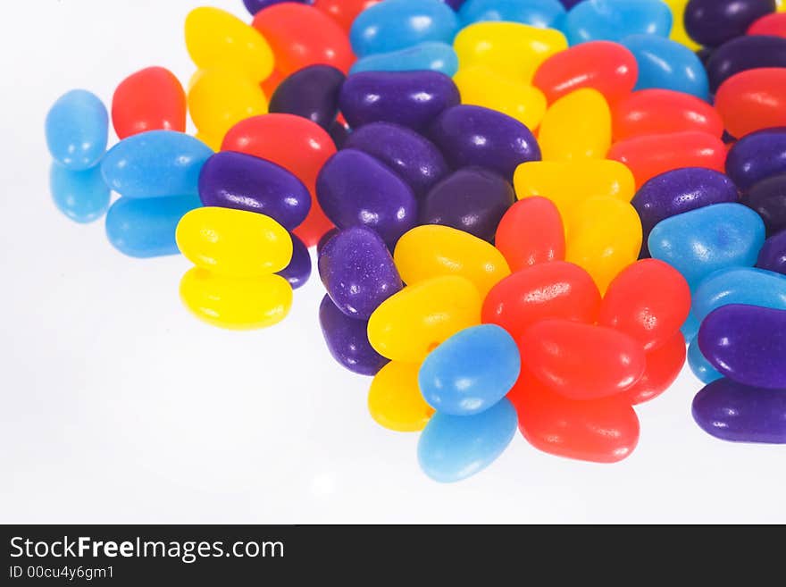 Colorful close-up of Jelly Beans on white