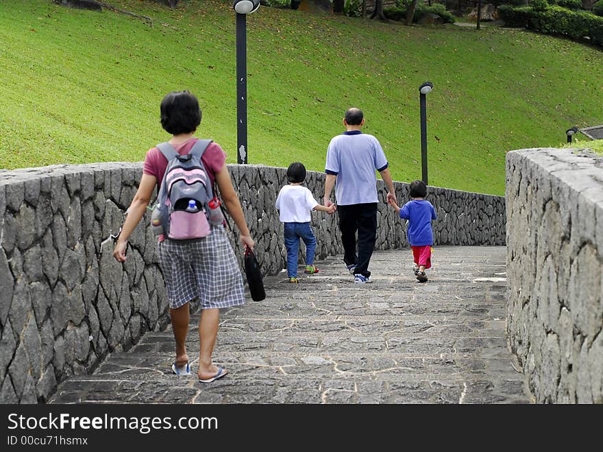 People walking down the road