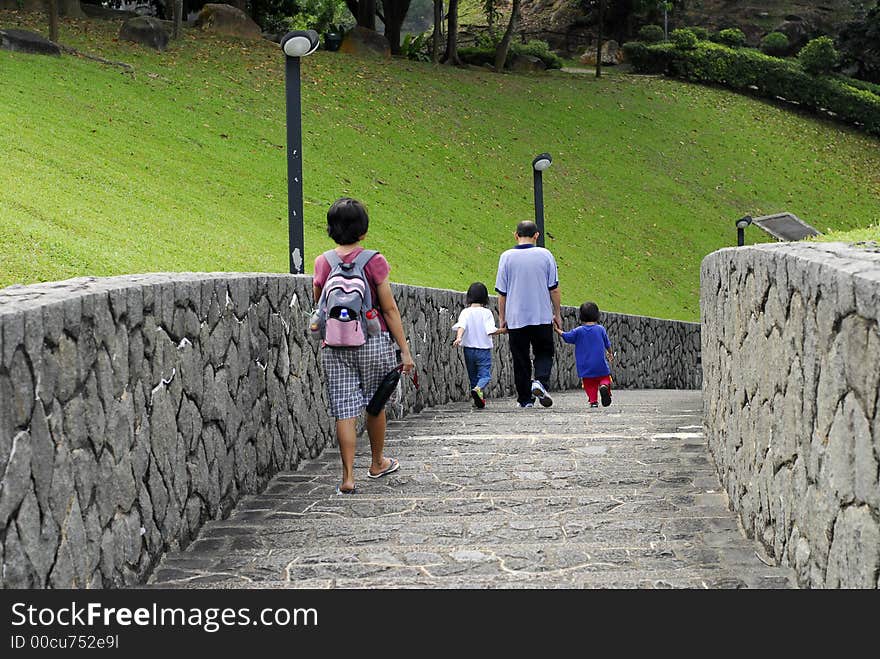 People walk the road