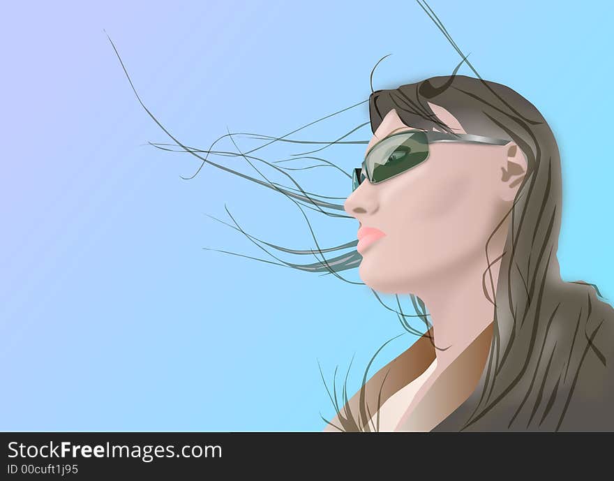 Girl, sky, wind, sun, face