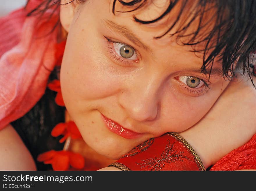 Close up of thinking women face