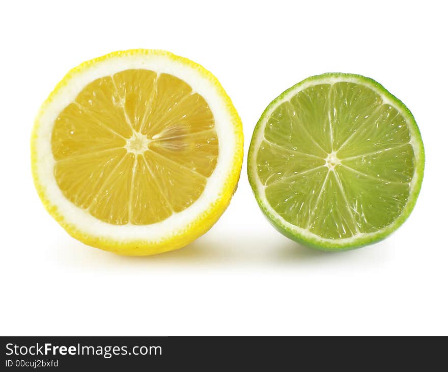 Lemon and lime isolated over a white background. Lemon and lime isolated over a white background