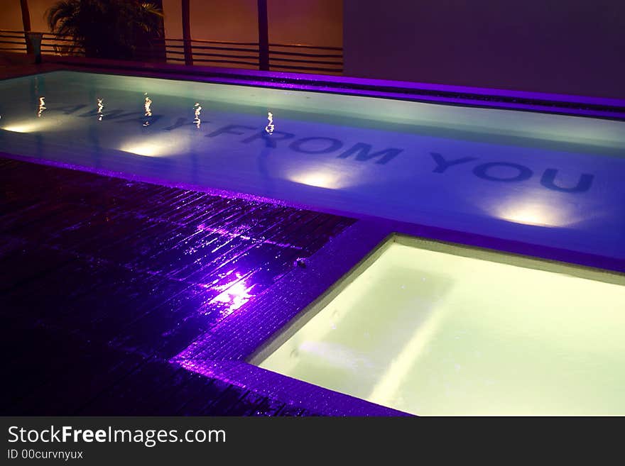 Swimming pool and hot tube in  a hotel with modern and minimalism decoration in Playa del Carmen, Cancun, Mexico, Latin America