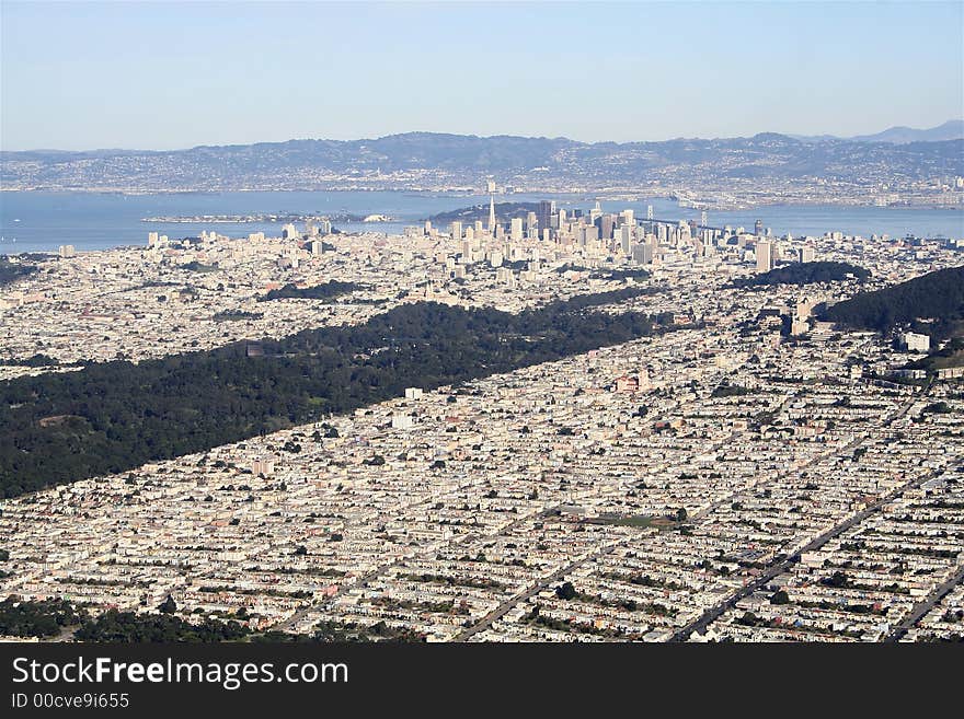 Aerial view of San Francisco, including golden gate park and sunset district. Aerial view of San Francisco, including golden gate park and sunset district.