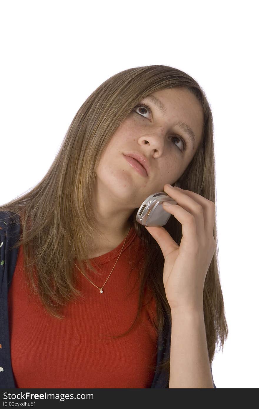 Teen Girl On Cell Looking Up