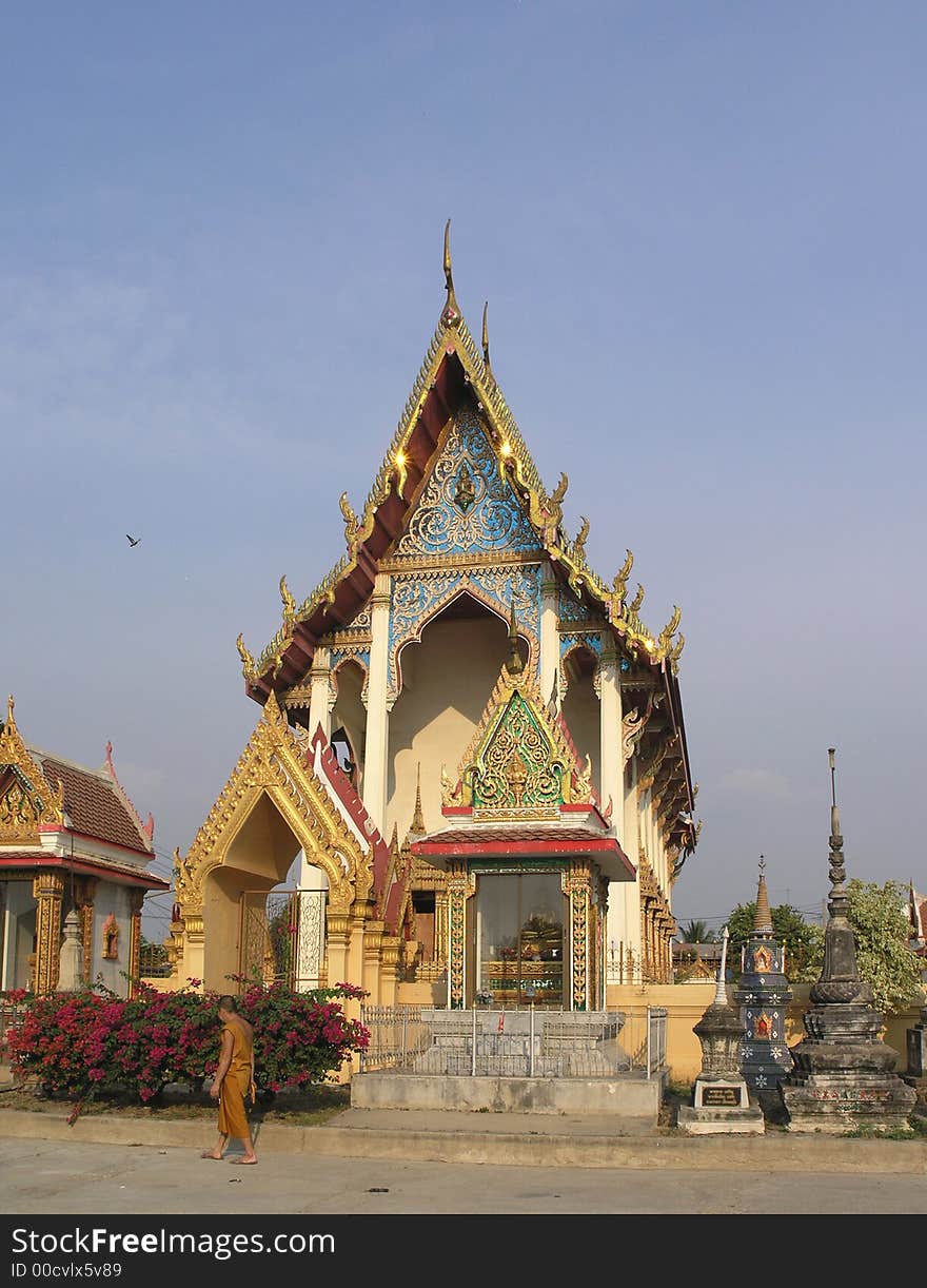 buddhaist temple and monk  in thailand