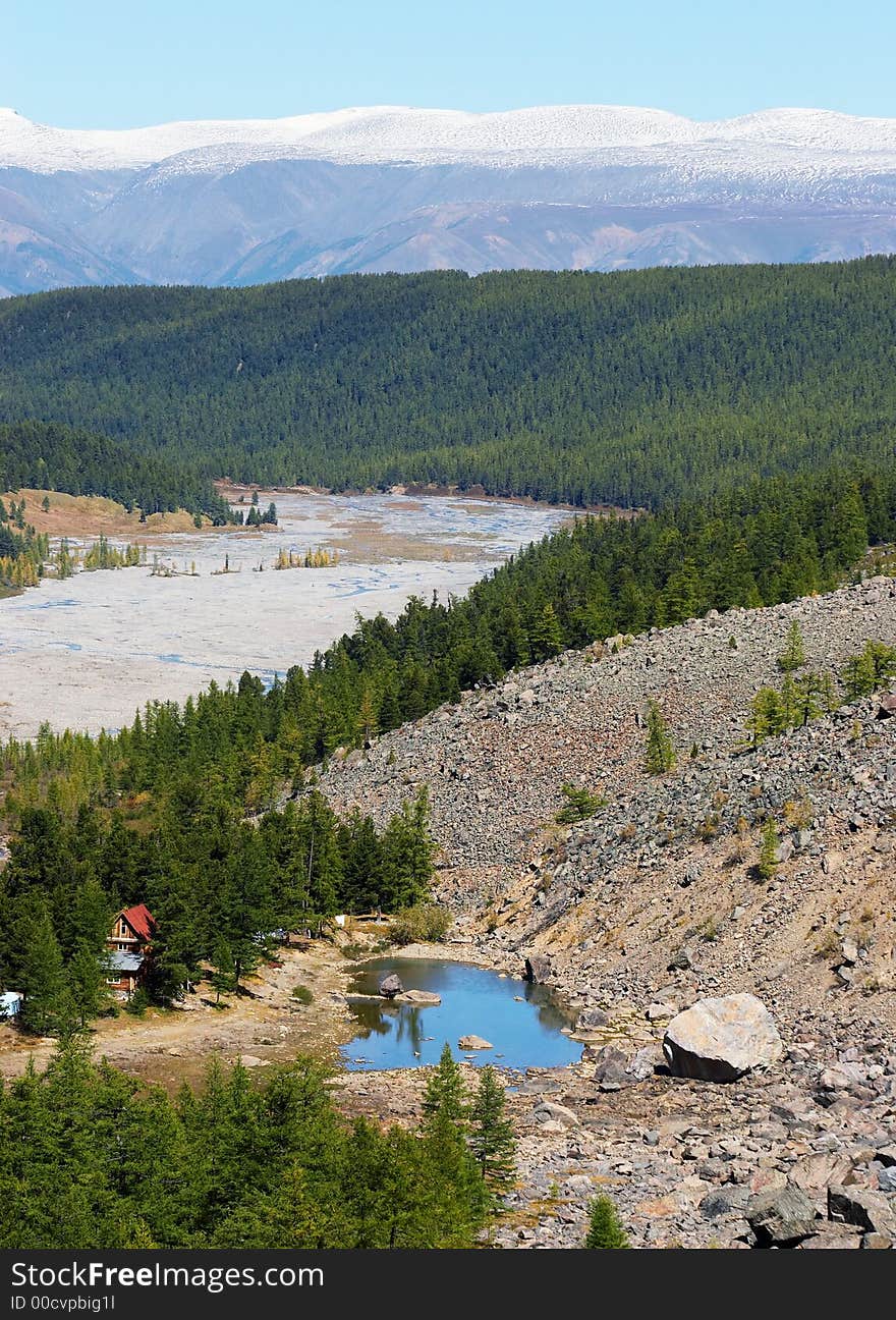 Small Lake And Mountains.