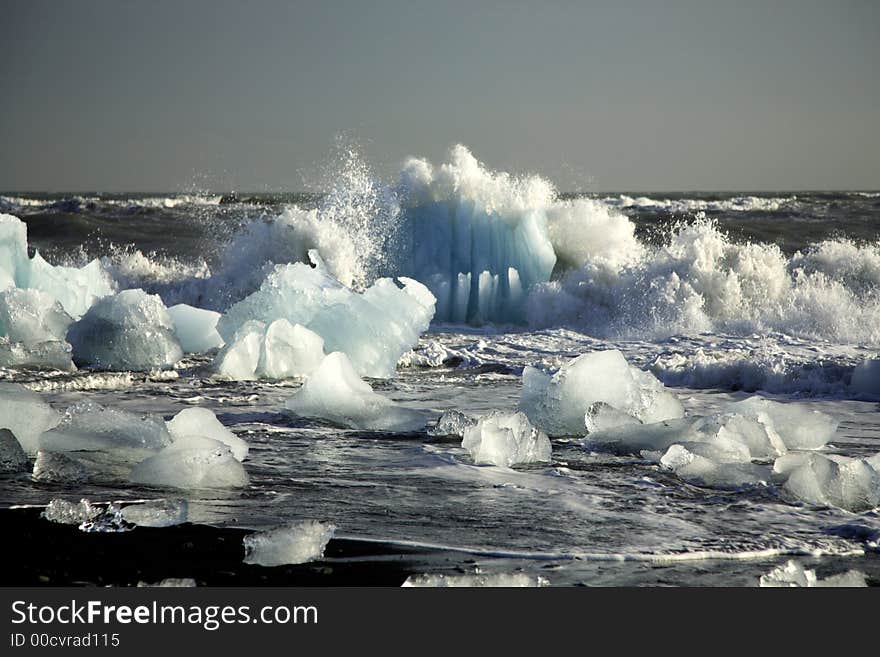 Icebergs on the black volcanic beach Iceland. Icebergs on the black volcanic beach Iceland