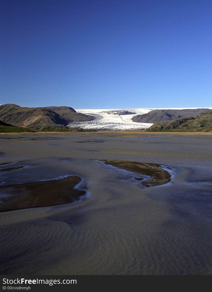 View over the water to the glacier Iceland