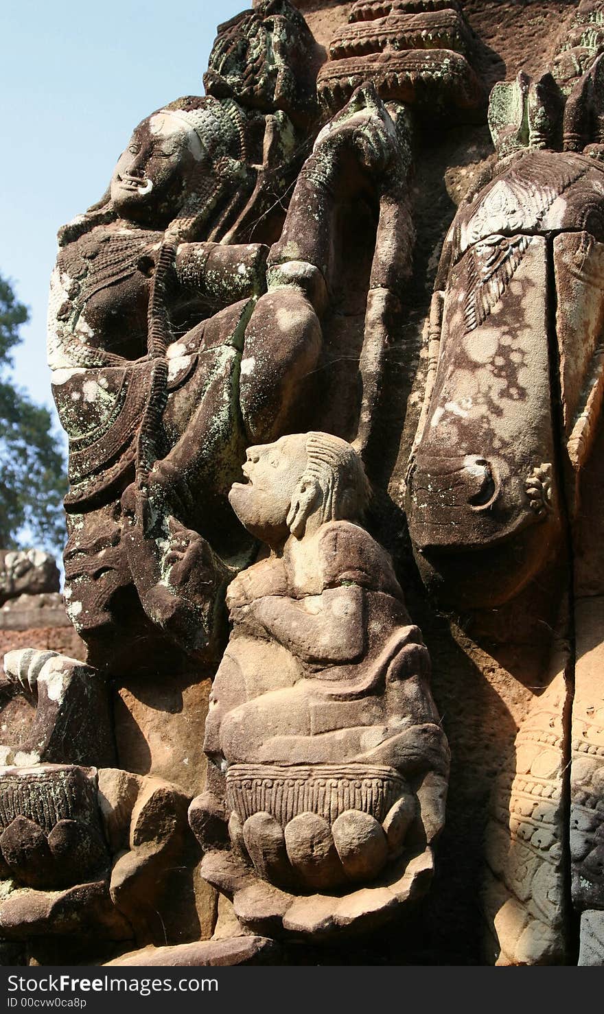 Angkor Wat, Cambodia: bas relief at Angkor Thom, part of the Angkor Wat temple complex in Cambodia.