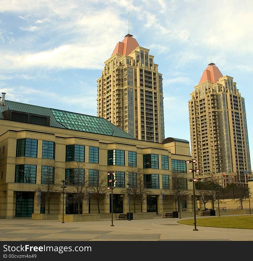 Buildings at sunrise