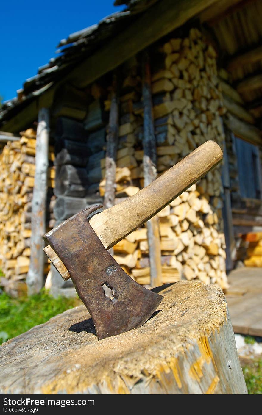 Steel Axe And Wood