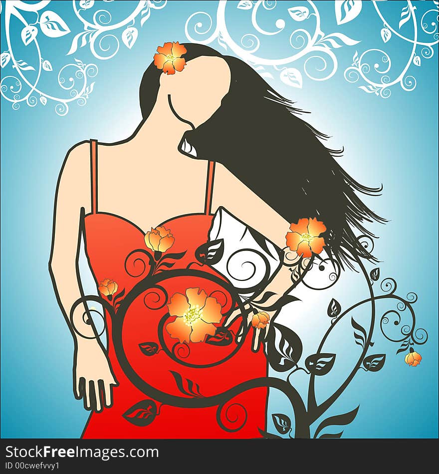 Girl On A Flower Background