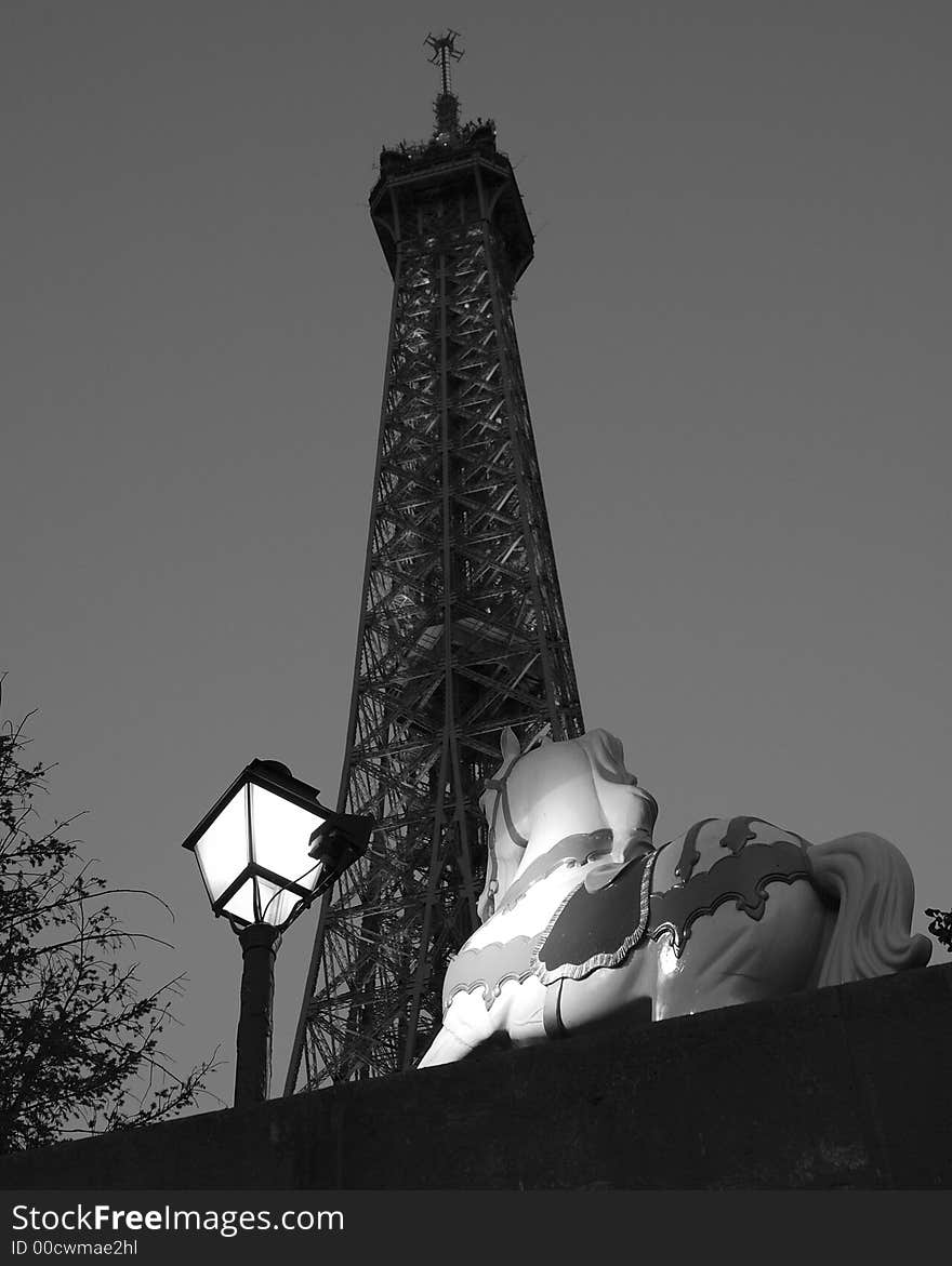 A Parisian Horse close to the Eiffel Tower