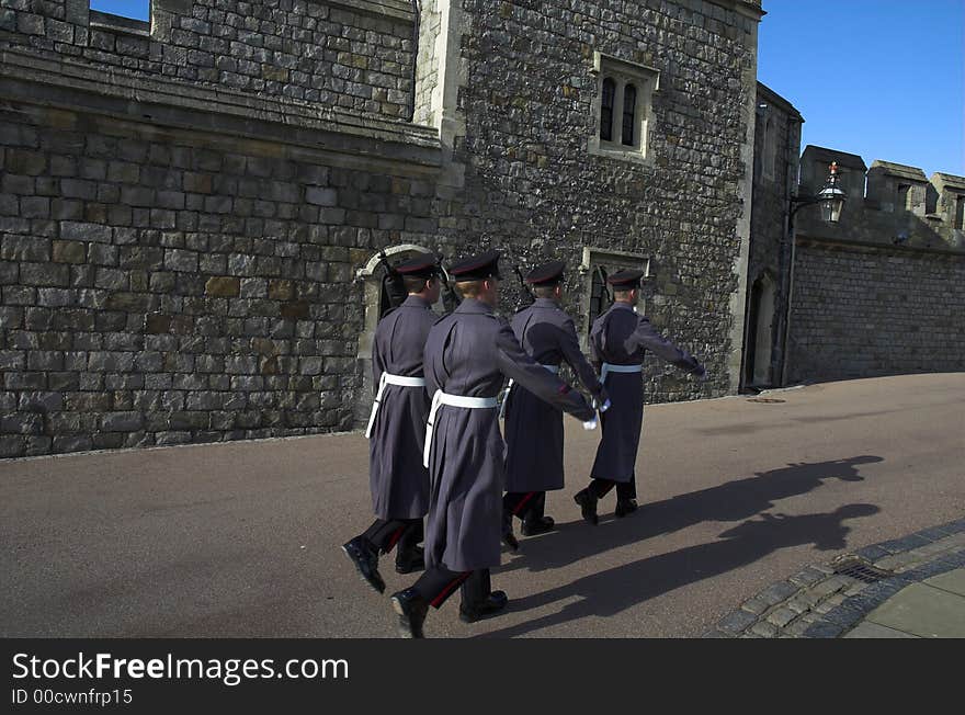 Marching guards at windsor castle, england, uk