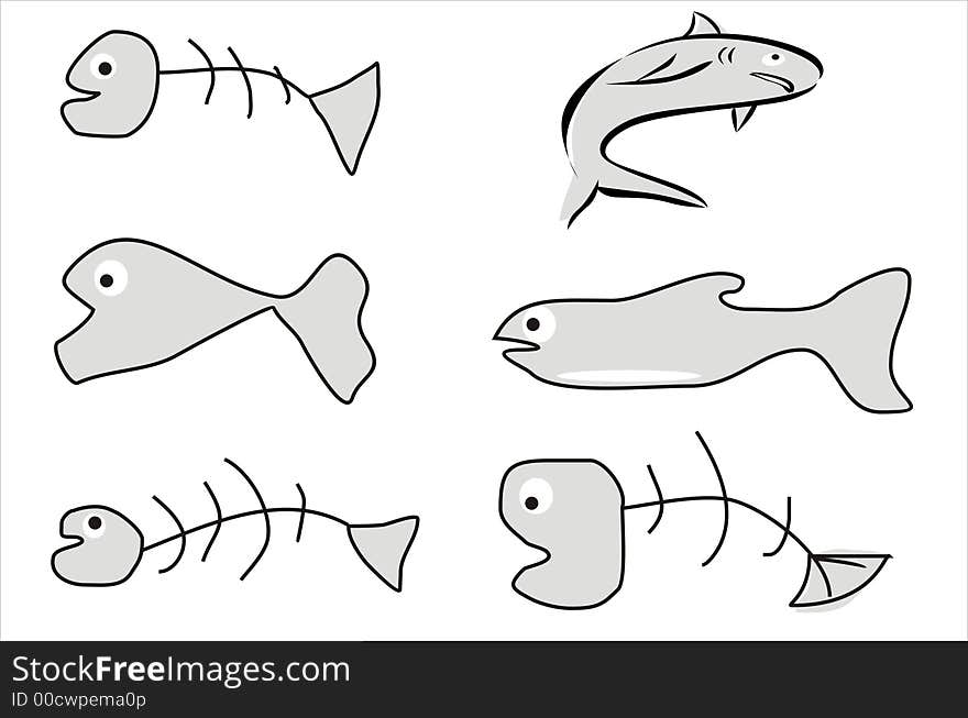 Fish bone and fish shapes. Fish bone and fish shapes