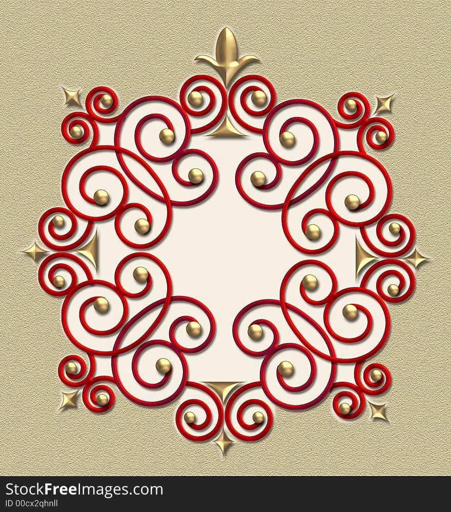 A stunning frame of red metallic swirls, & gold accents. A stunning frame of red metallic swirls, & gold accents