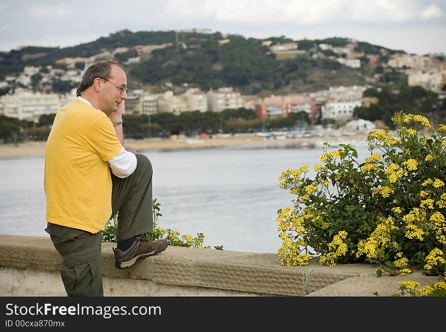 Man having a telephone call in beautiful landscape