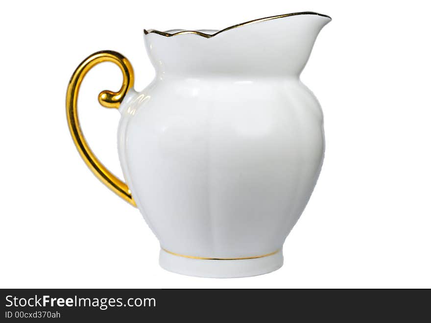 White clay jug isolated over white background