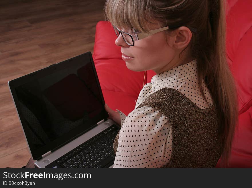 Business woman working on laptop. Business woman working on laptop