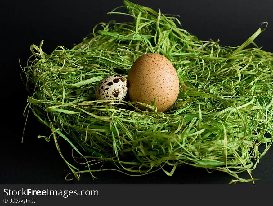 Easter eggs on green hay