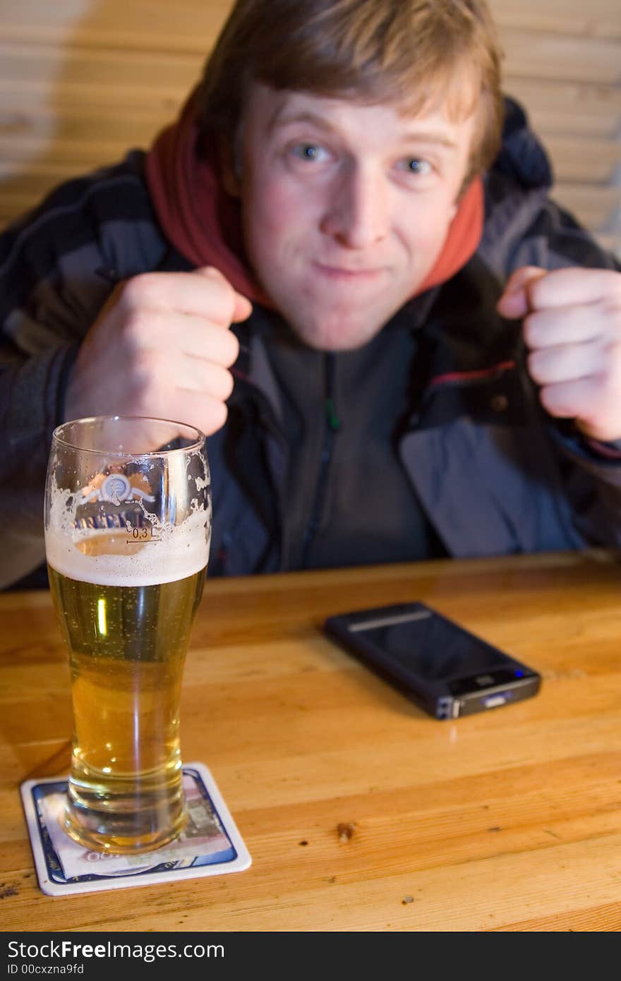 Fan with beer and palm-size PC