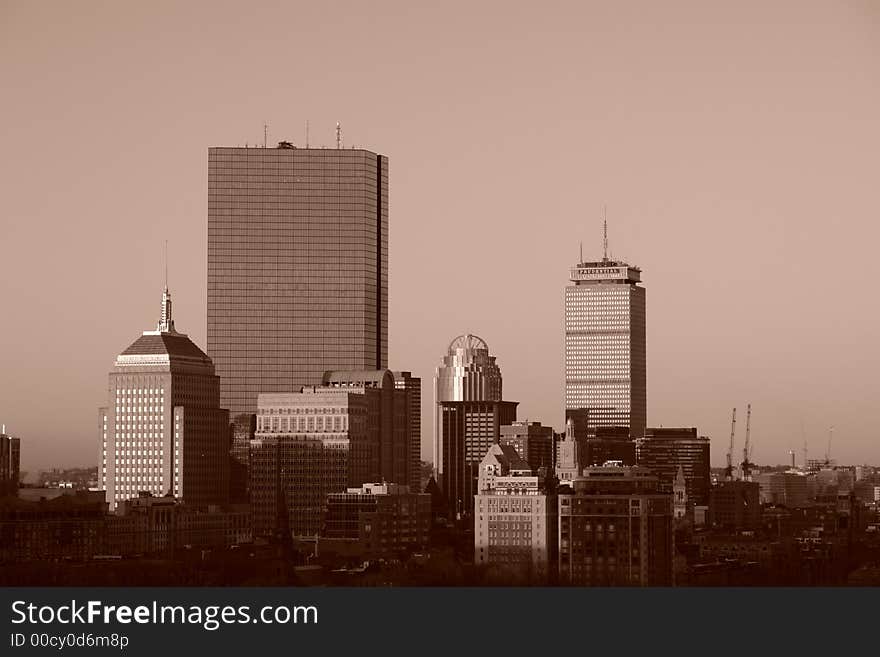 Sunrise Over Boston Sepia