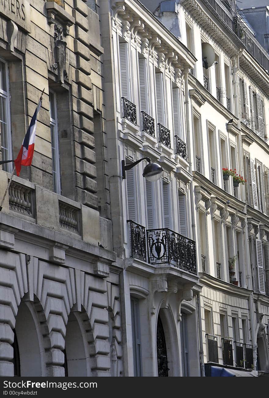 Parisian Architecture with Flag