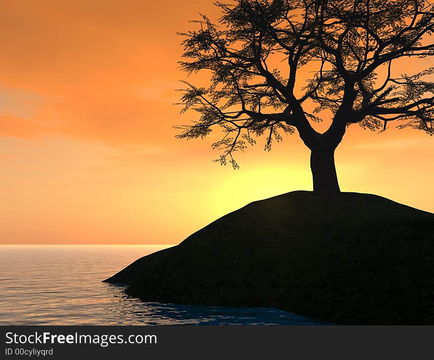 Old tree at a ocean beach - digital artwork. Old tree at a ocean beach - digital artwork.