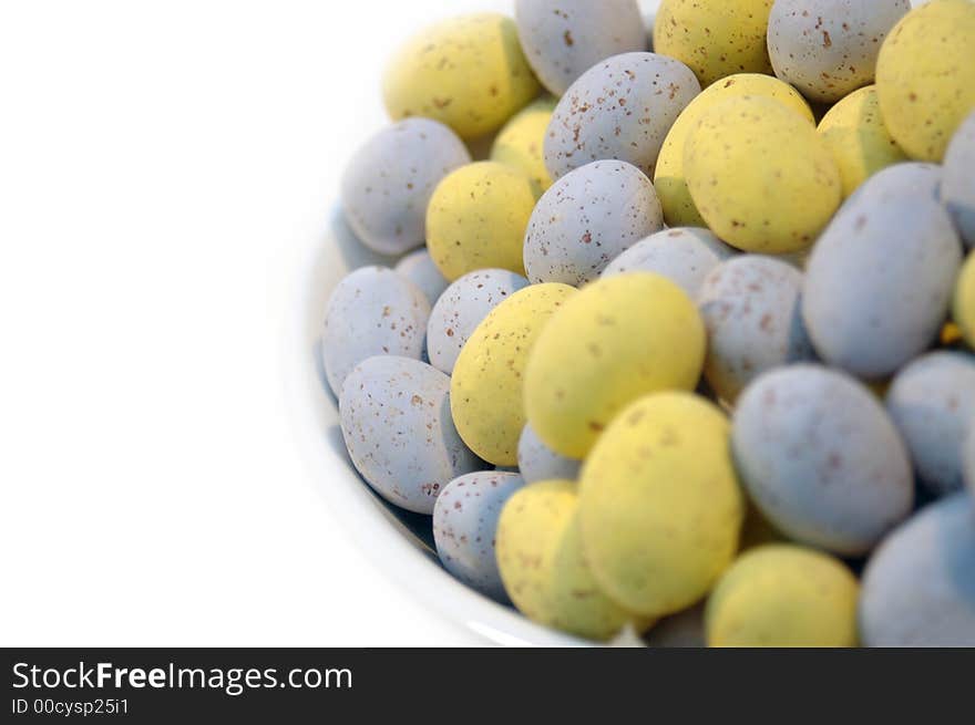 Mini Chocolate Easter eggs on a white background.