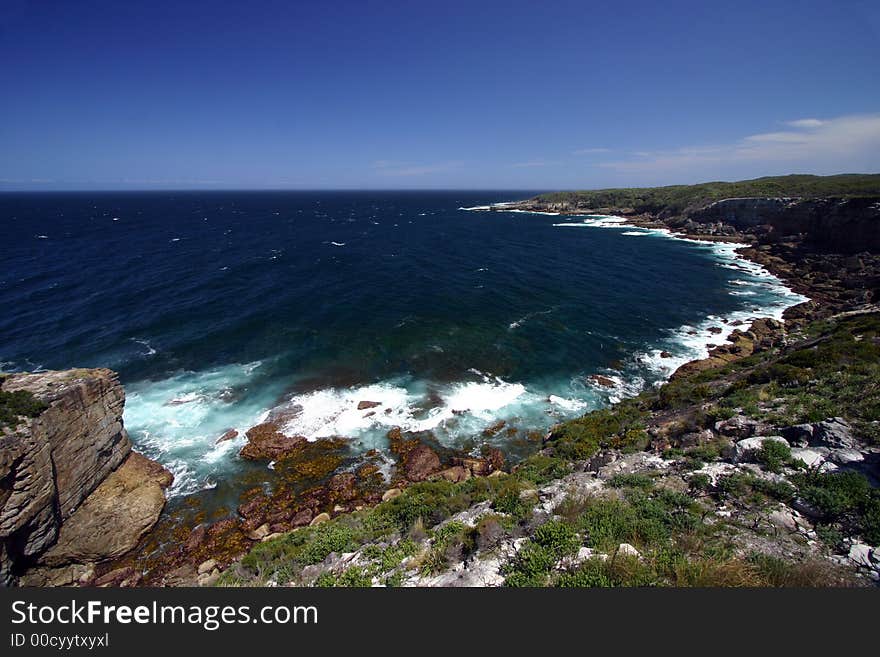 Wide angle coastline view in southern Australia.