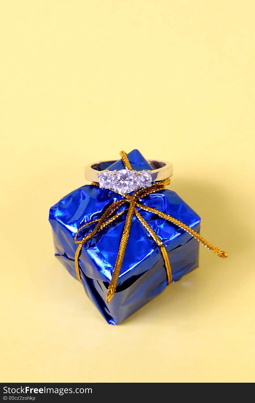 Wedding Ring And Blue Gift Box