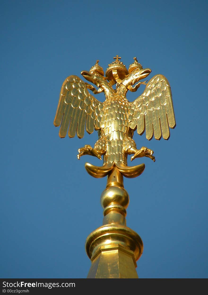 Two-headed eagle, symbol of Russian Fediration, made of gold, imperial symbol