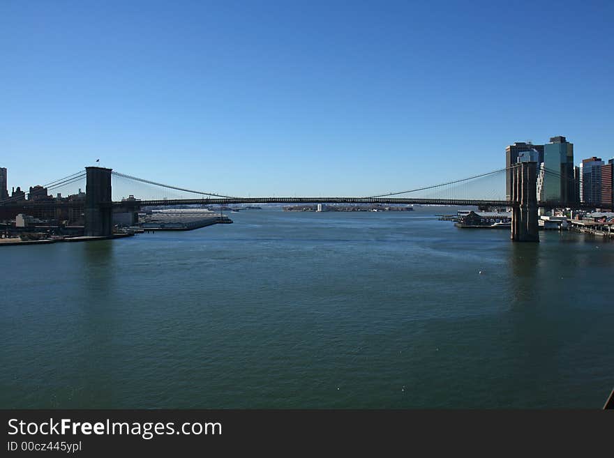 Brooklyn Bridge on a clear blue day