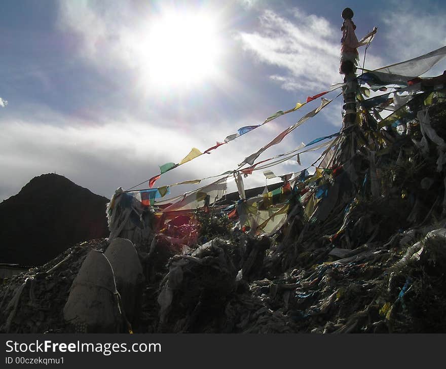 Hill Covered With Prayerflags