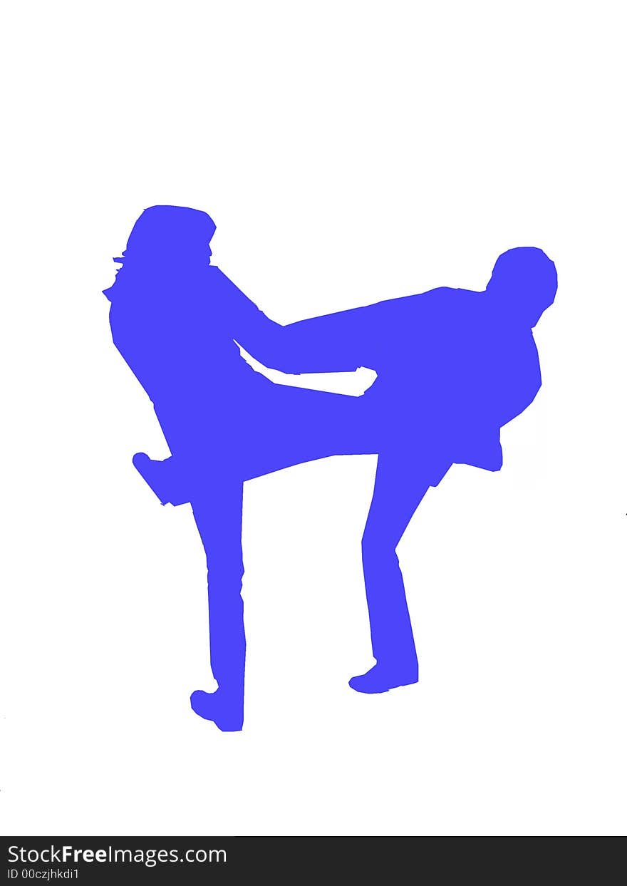 Fighting man vs women or having fun in a blue colour. Fighting man vs women or having fun in a blue colour