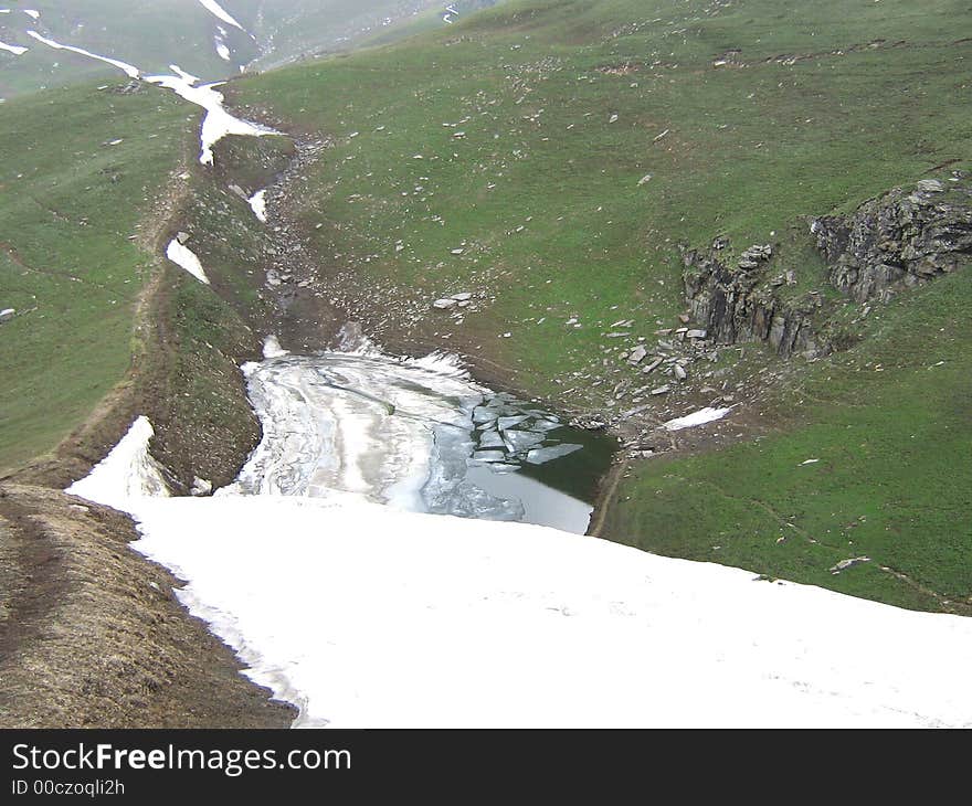 Snow sliding from mountains heights