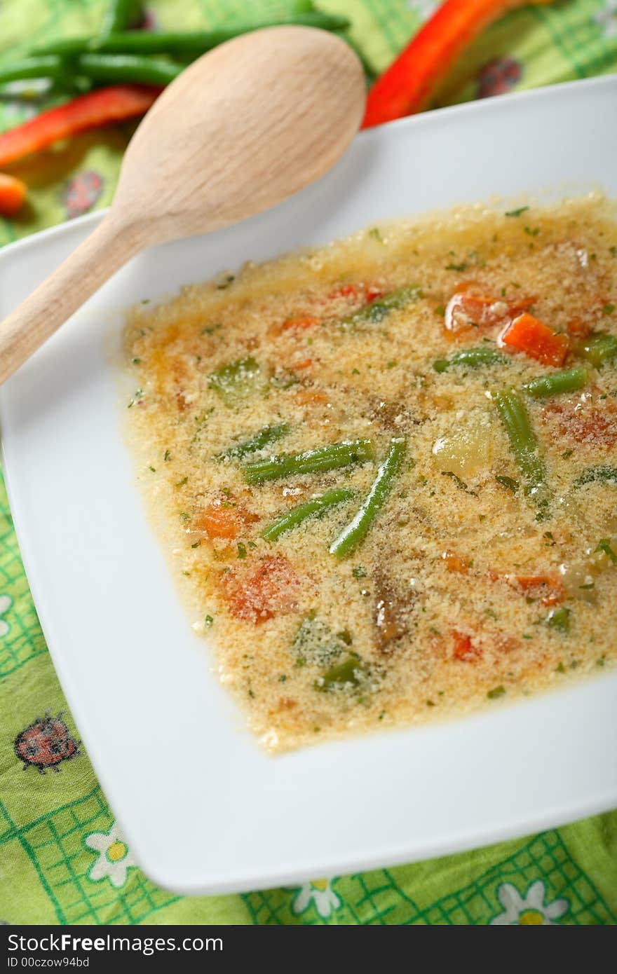 Vegetables Soup On The White Plate