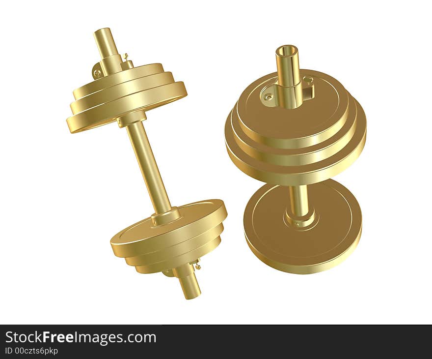 3d rendered illustration of two golden barbells