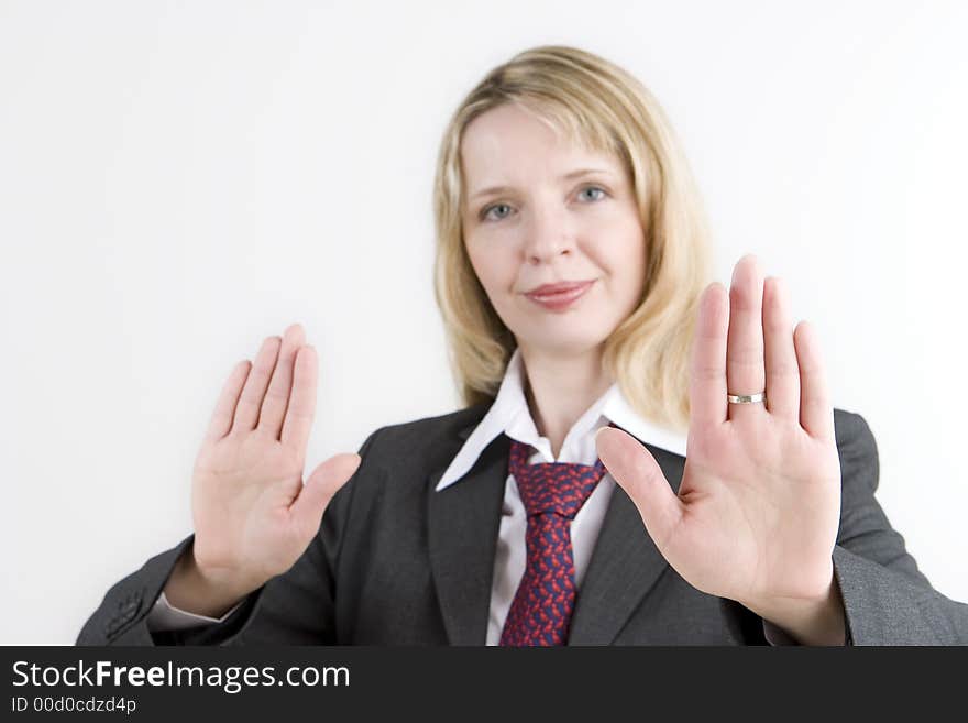 A business woman gesturing