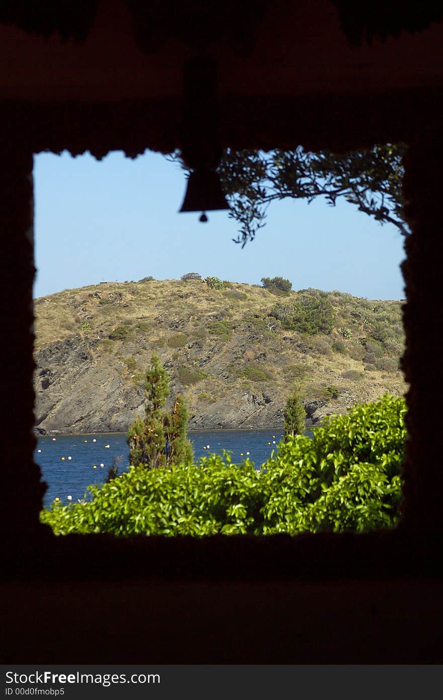 View from the inside to the bay of Cadaques, Catalonia, Spain, Europe. View from the inside to the bay of Cadaques, Catalonia, Spain, Europe