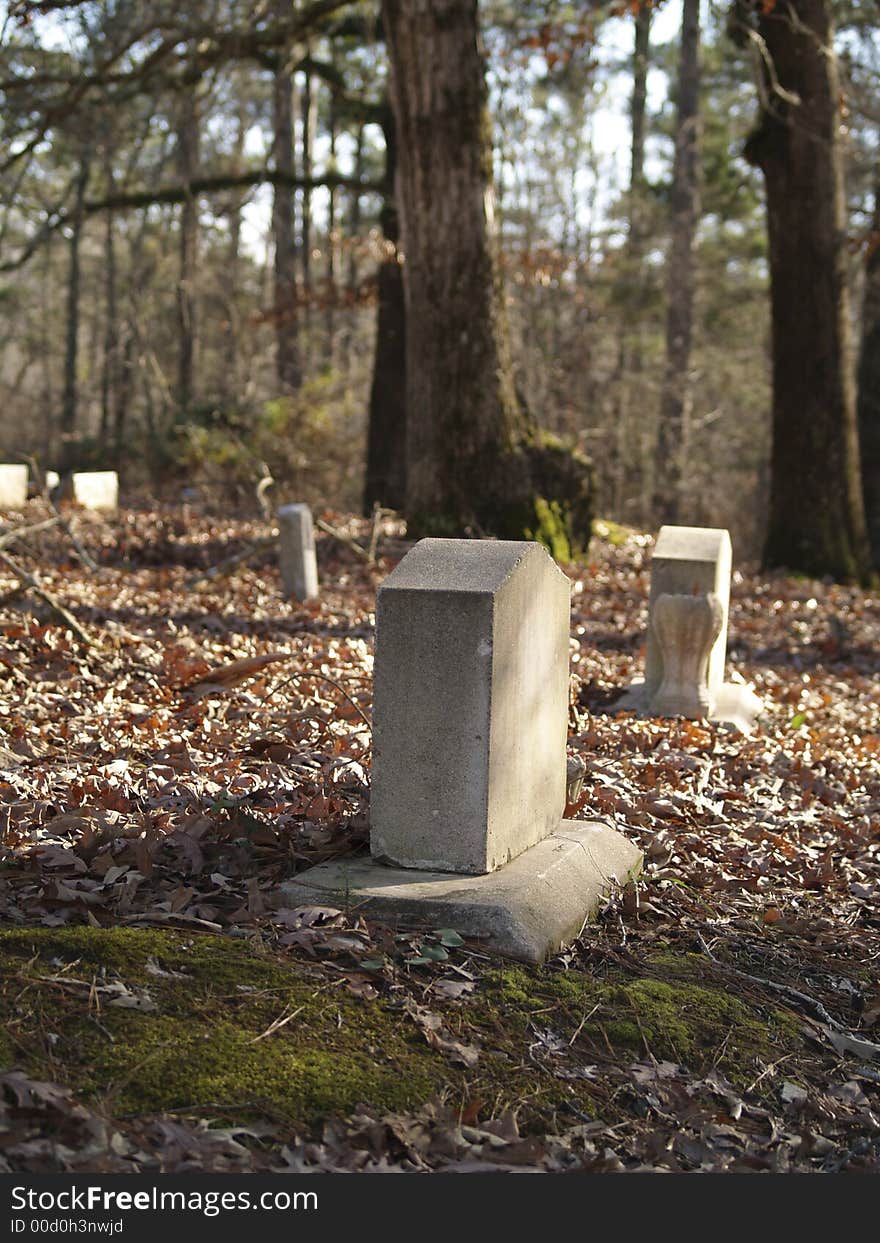 Small graveyard lit by sunlight